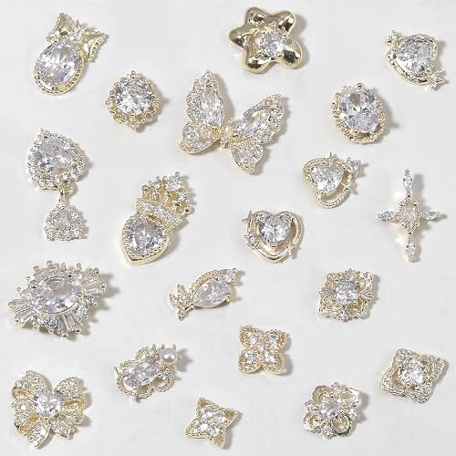 Nail Charms and Gems – Gold Copper Zircon, Multiple 20pieces Gold Nail Charms