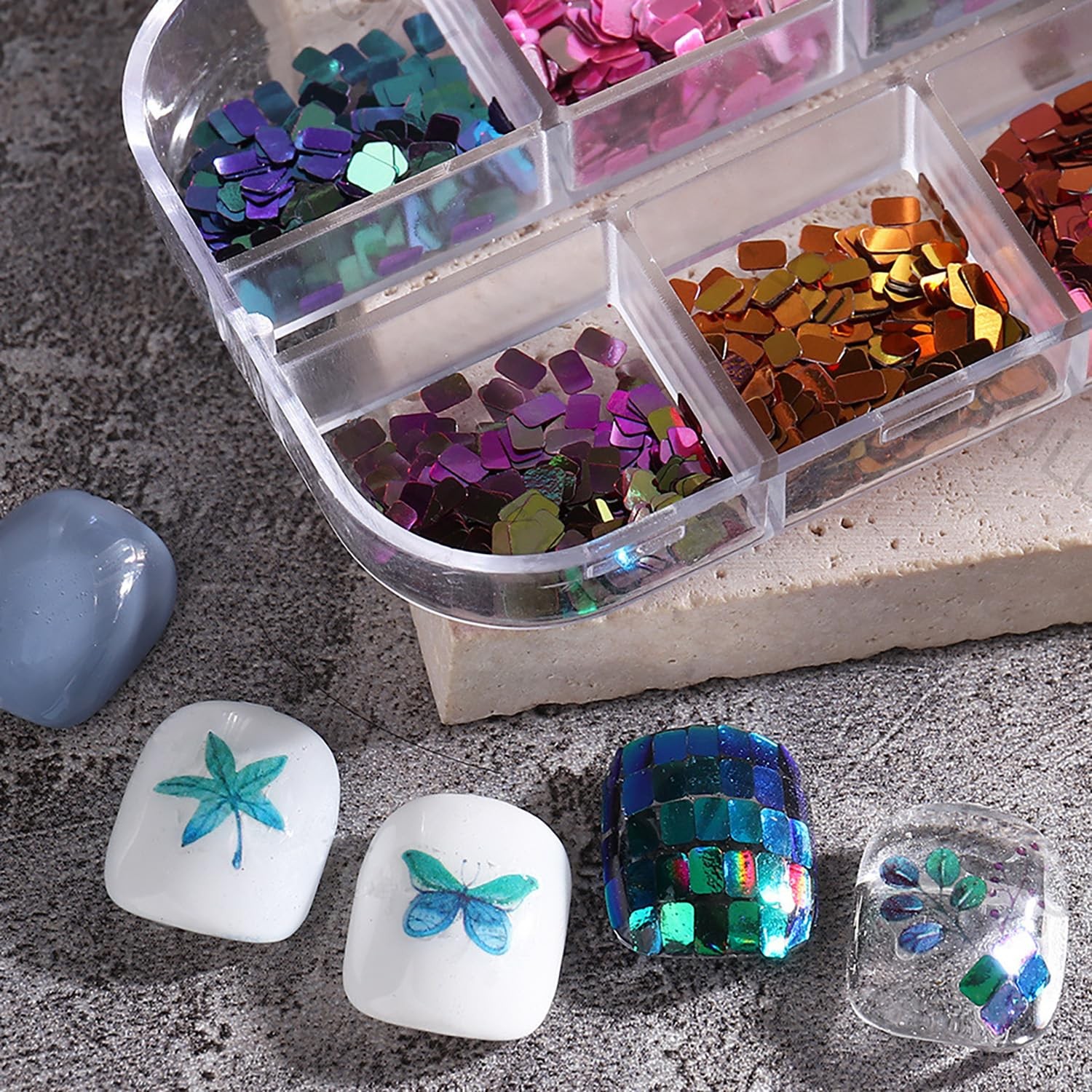 Square Glitter Nail Art Sequins, 12 Colors Rectangle Glitters Flakes Design, …