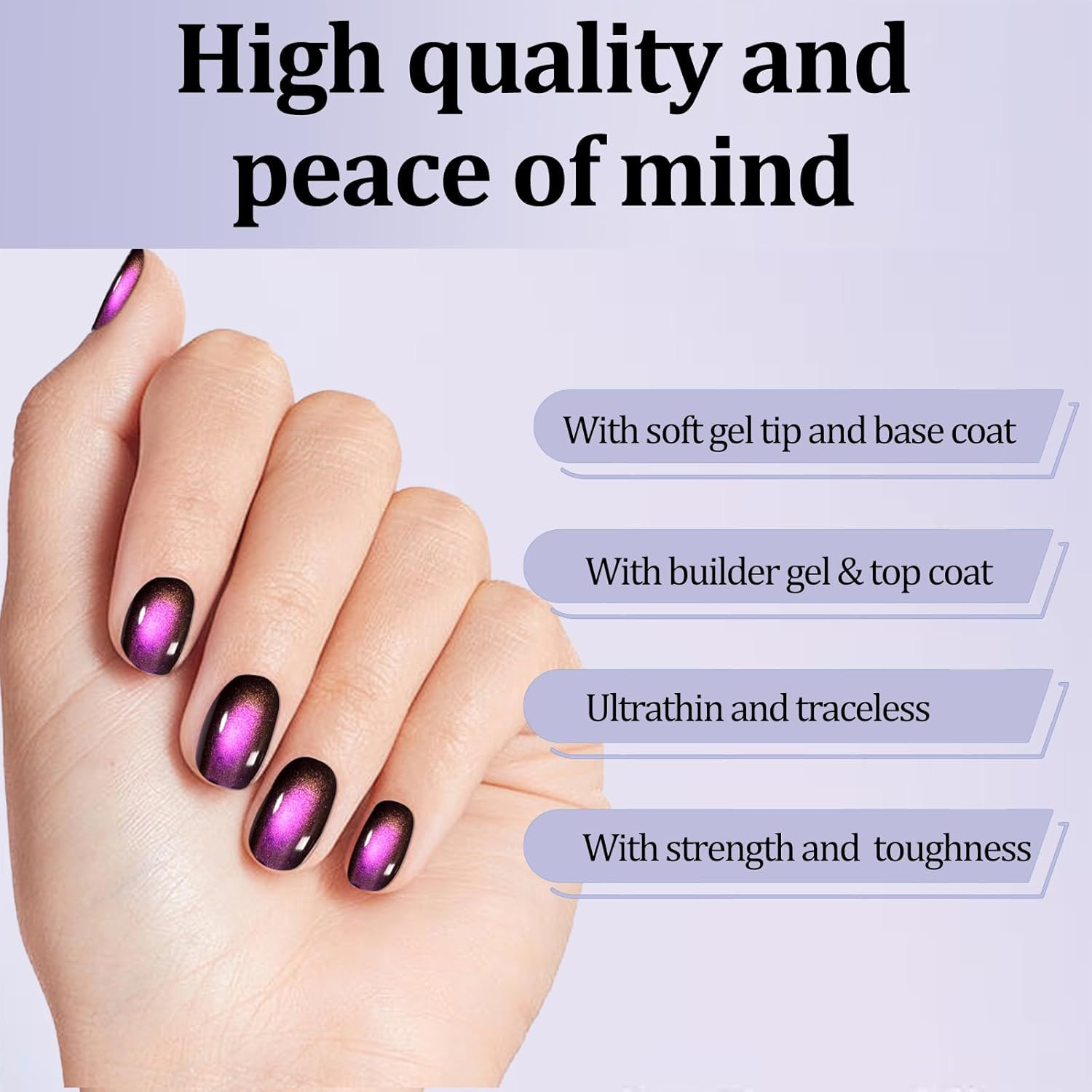 210Pcs Cat Eye Press on Nails for Women 7 Colors Glossy Glitter Black Hole Short