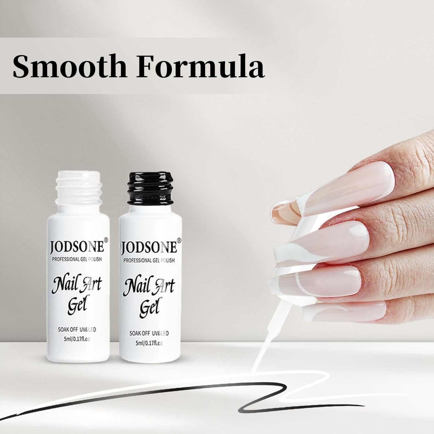 Glossy Black & White Gel Nail Art Set with Precision Brush – DIY Salon Quality