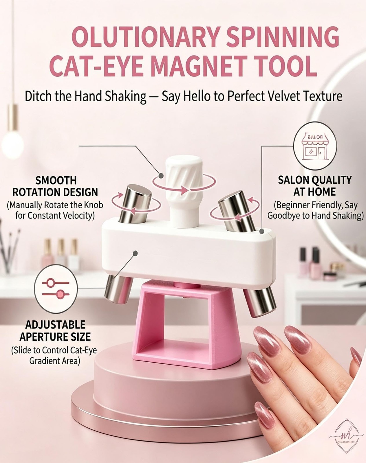 360° Glass Bead Cat Eye Magnet Tool, Automatic Cat Eye Magnet for Nails