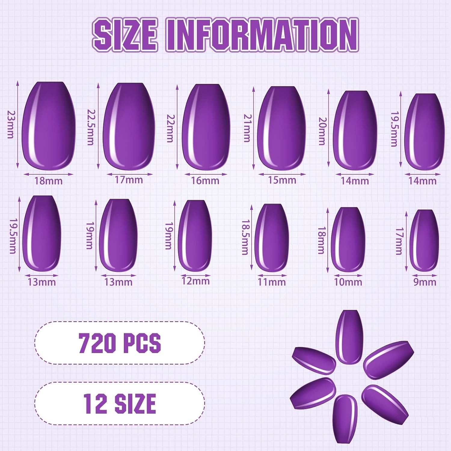 720 Pieces 30 Sets Medium Square False Nails Artificial Ballerina Glossy Pres…