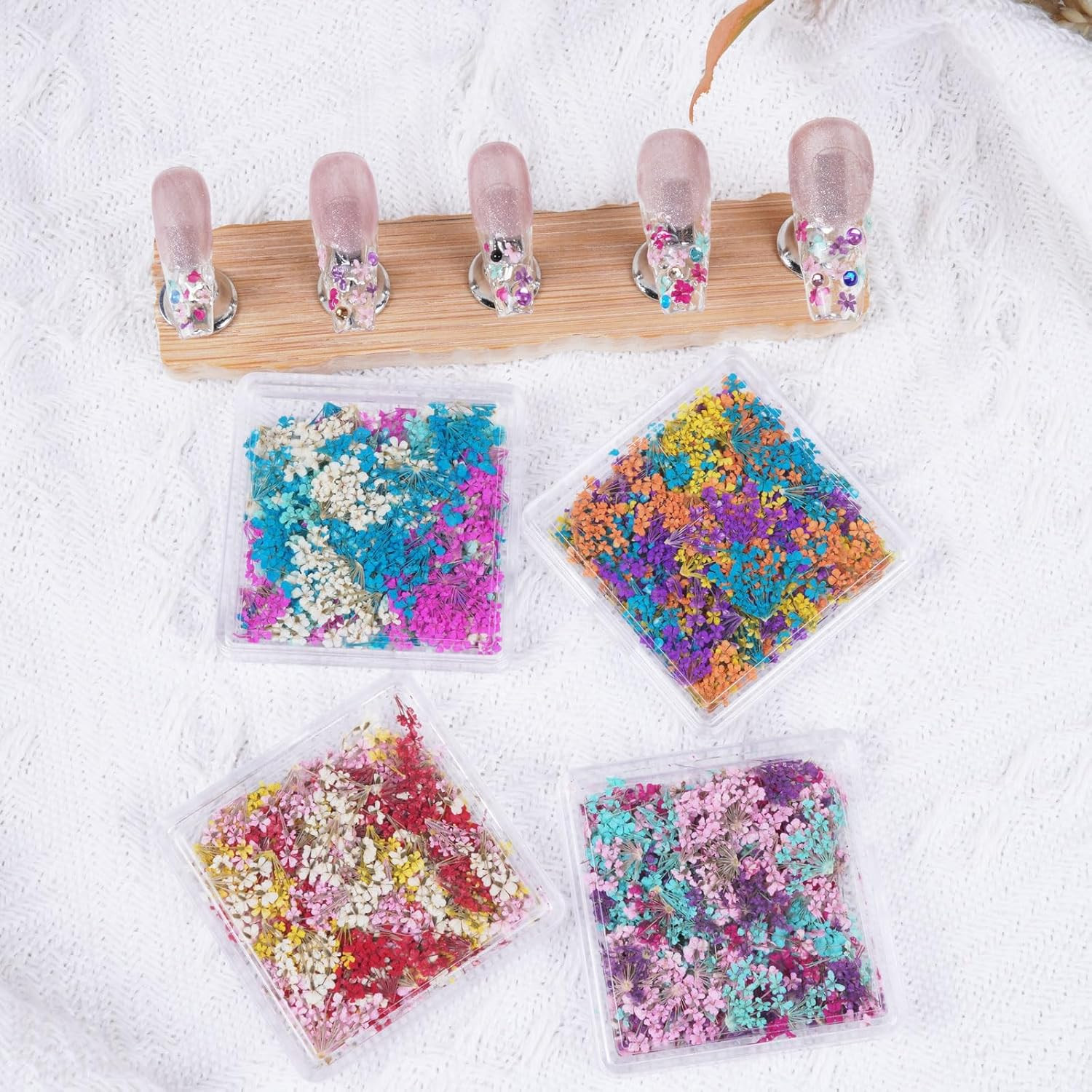 3D Dried Flowers for Nails, Spring Flower Nail Art Stickers 1Box Dried Flowers f