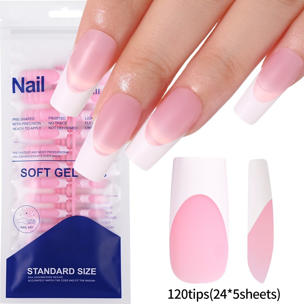 120Pcs Pink Ombre Medium Coffin Press On Nails Glossy Acrylic False Nail Tips