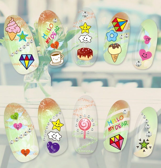 3D Nail Sticker Cartoon Unicorn My Little Pony Bear Piggy Cake Peel & Stick