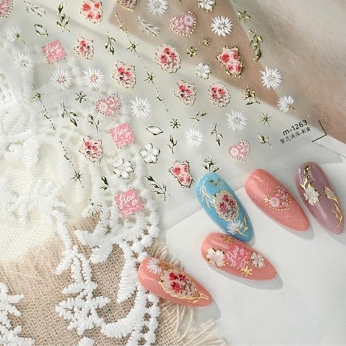 5D Embossed Flower Nail Stickers for Nail Art, Floral Nail Art Style-04