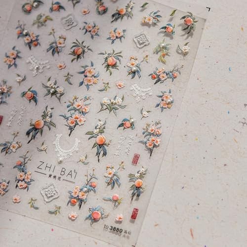 1 Sheet Flower Nail Stickers with 3D Pearl Rhinestone Design Nail stickers07