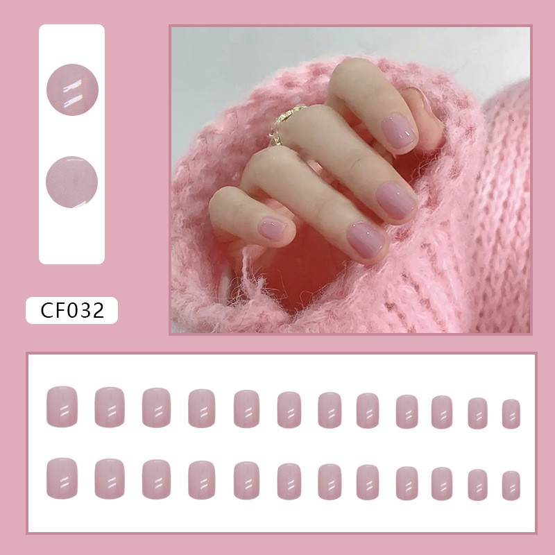 48pcs Short Almond Press on Nails, Pale Pink Nude Clear Gloss Simple Daily Nails