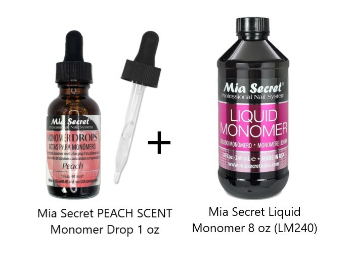NEW!!! Mia Secret PEACH SCENT Monomer Drop 1 oz + 8 oz Monomer