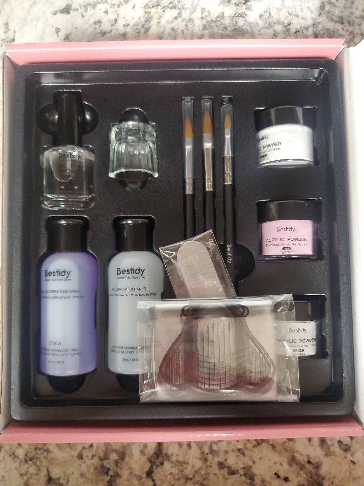 Bestidy-Acrylic Nail Kit -EVERYTHING YOU NEED! POWDER/BRUSHES/LIQUID/FILE/NIB!