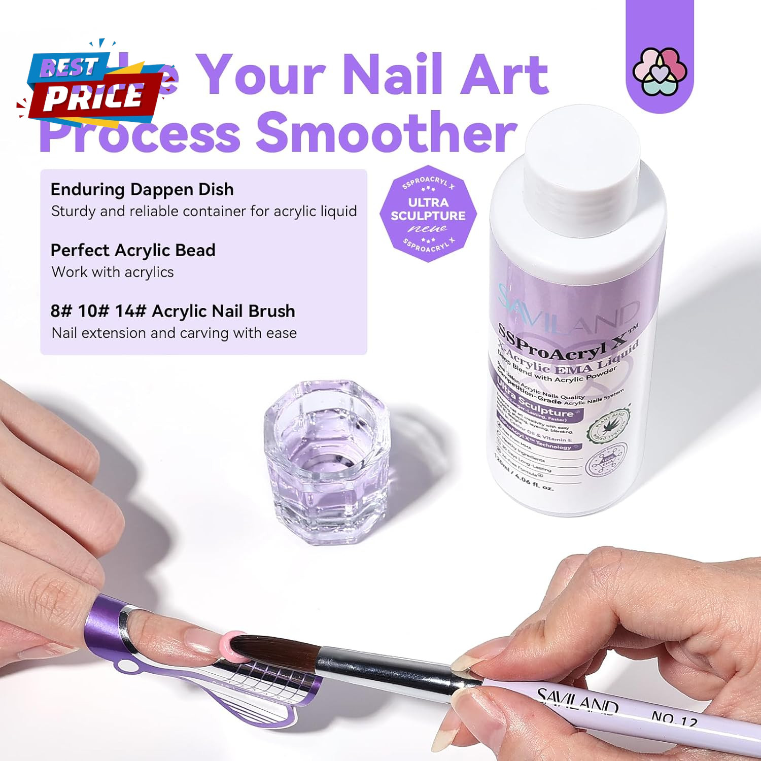 Monomer Acrylic Nail Liquid: 4 Oz Acrylic Monomer for Nails Extension with 12# N