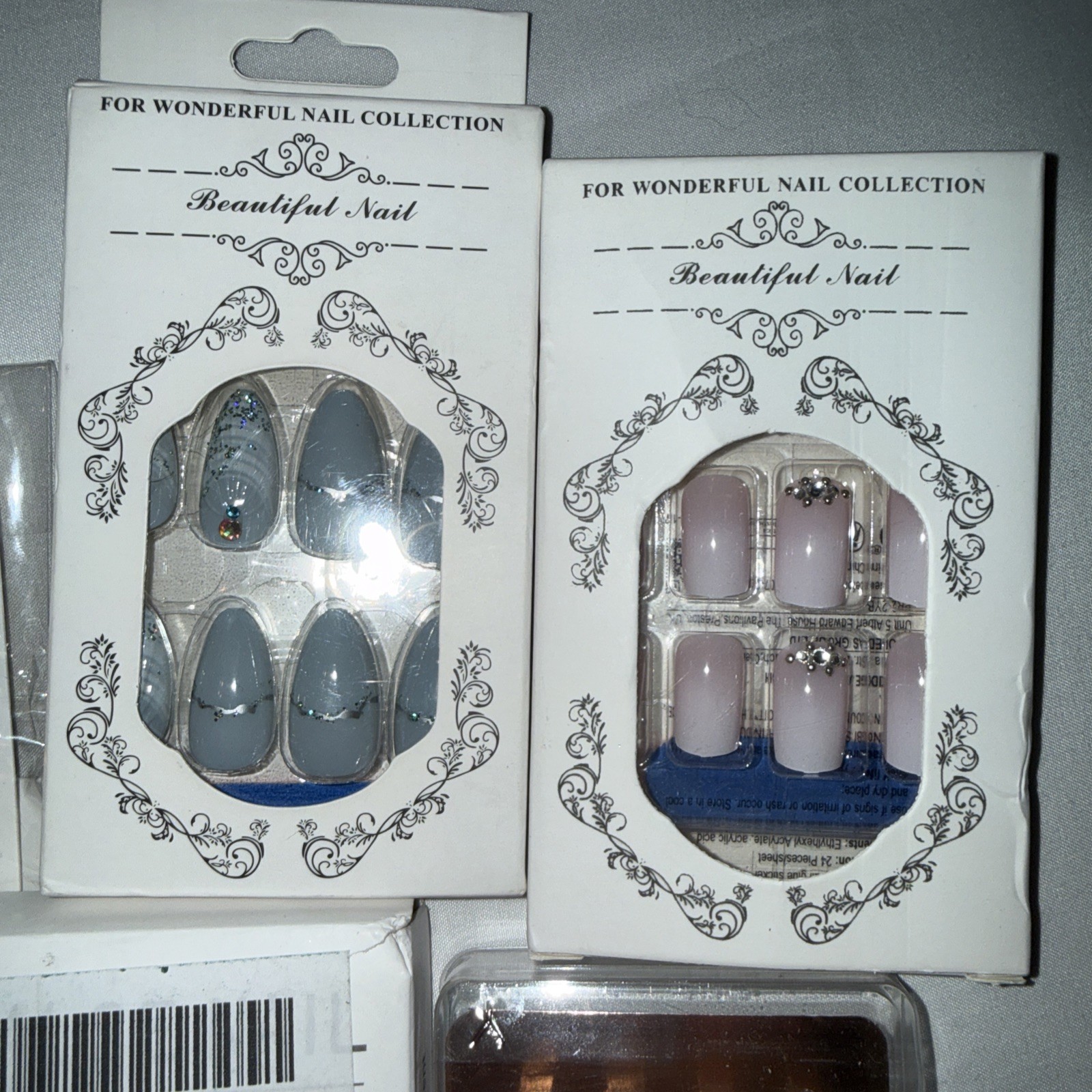 Lot of 6 Glue On Press-on Nails with Gems New In Package Assorted Sizes Shapes