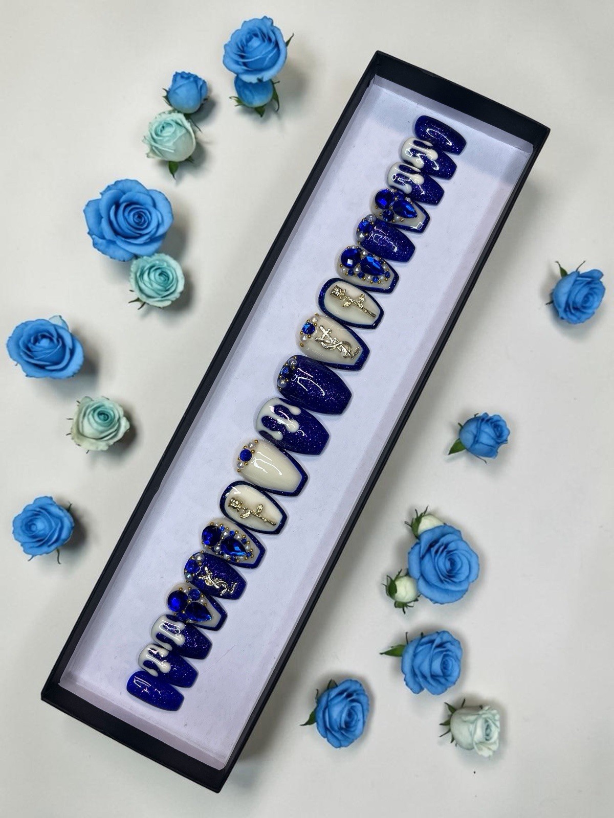 Royal Sapphire | Luxury Handmade Press-On Nails( Prep Kit Included)