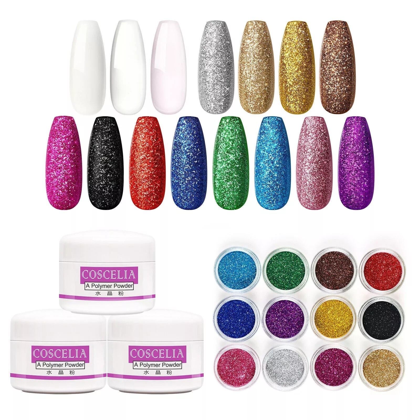 Acrylic Manicure Kit 12 Color Nail Glitter Acrylic Nail Kit Nail Art Decoration