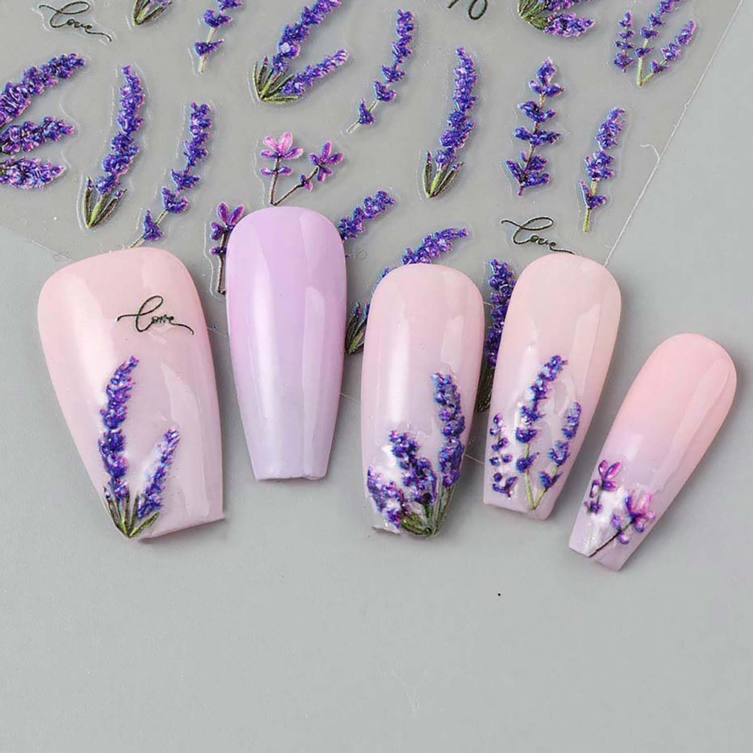 Flower Nail Art Stickers Decals 5D Embossed Purple Lavender Vine Nail Stickers 3