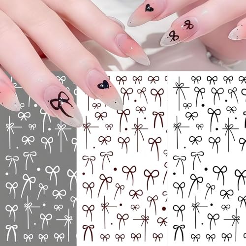 6 Sheets Valentines Day Nail Art Stickers Decals Black White Red wine red bow