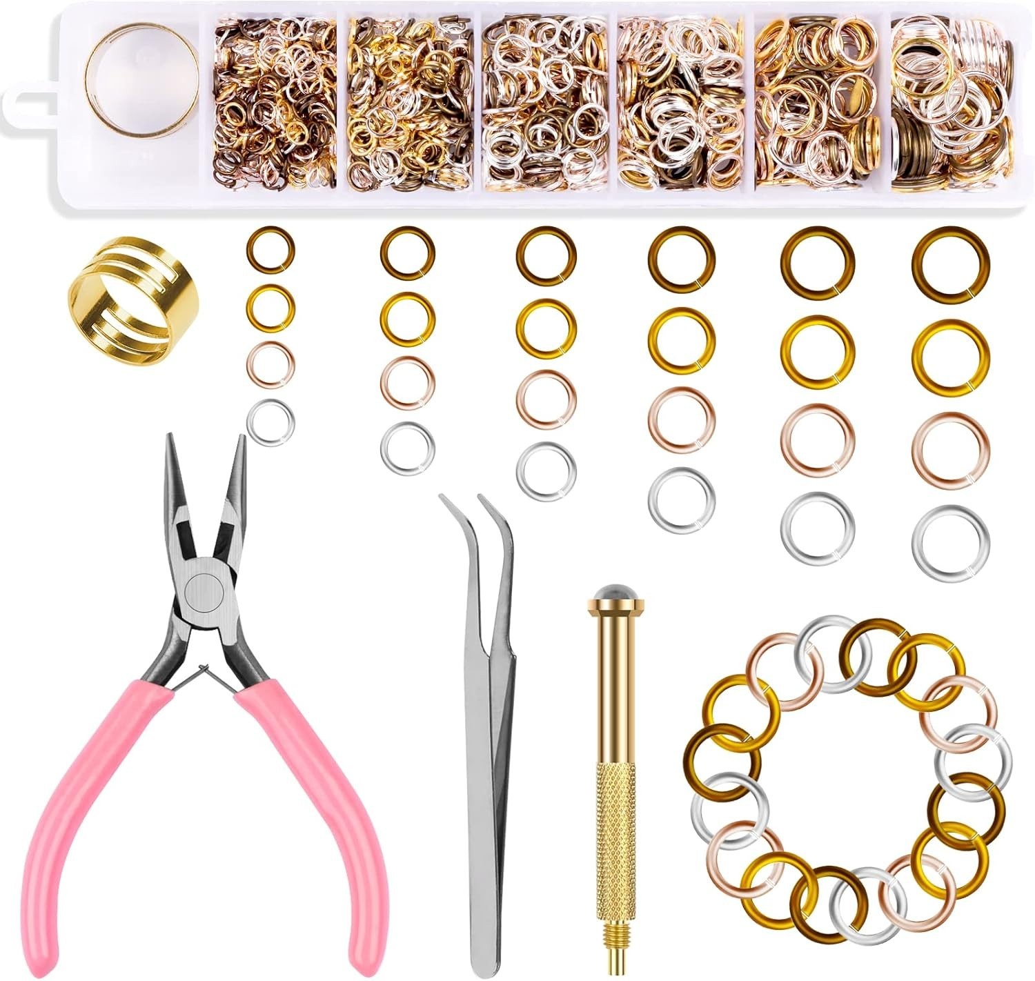 Nail Art Jewelry Making Set 1014 Pcs with Jump Rings, Pliers, Tweezers & Opener