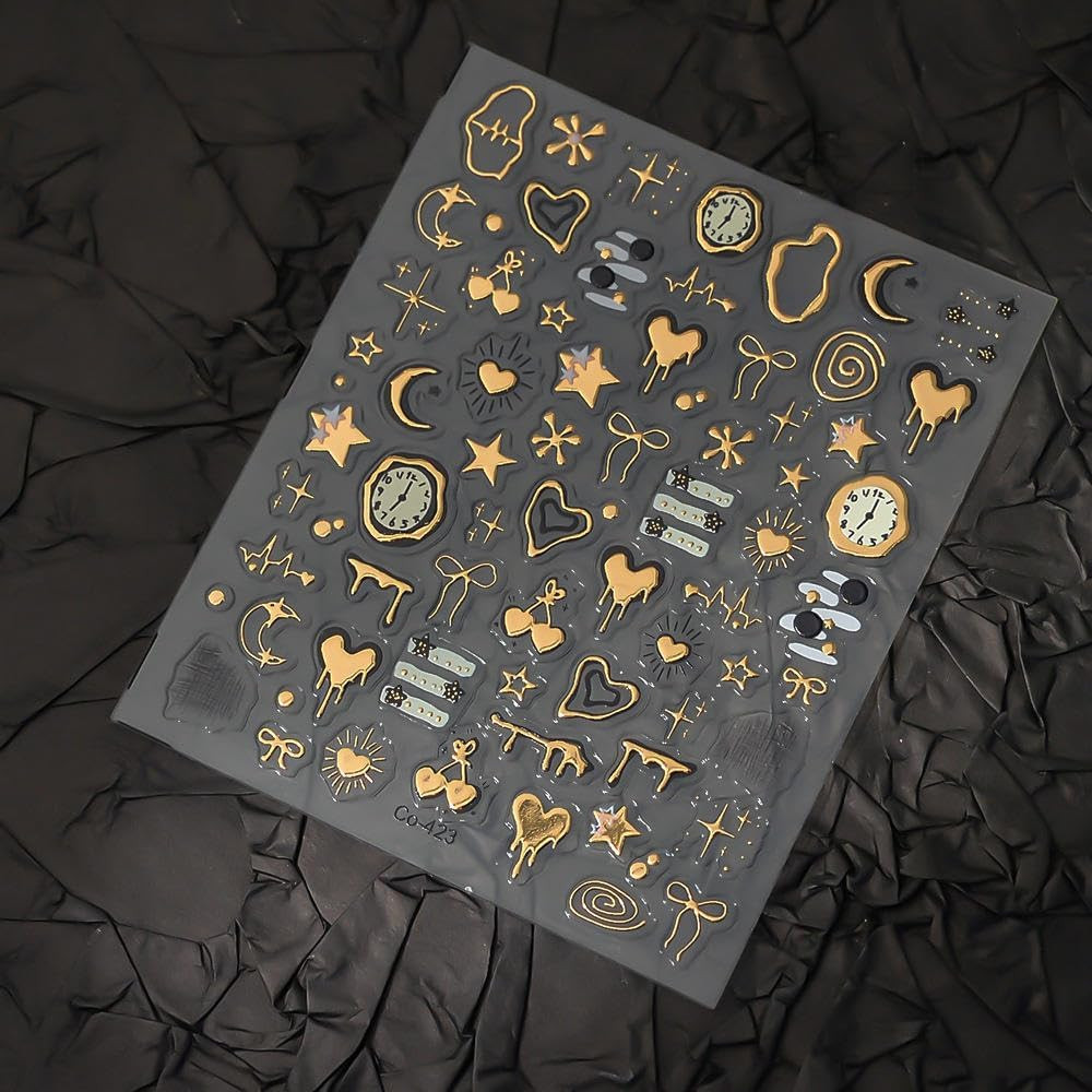 Metallic Nail Art Stickers – 2 Sheets of 5D Glitter Designs for DIY Decoration