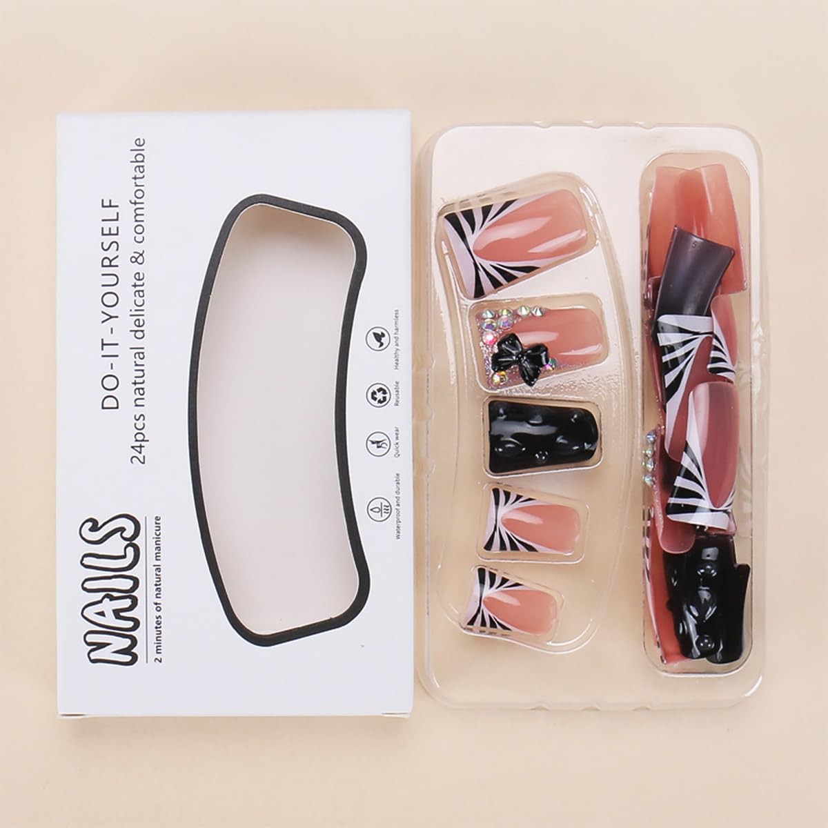 30Pcs Black Duck Press on Nails Short French Tip 1 Ounce (Pack of 1), color