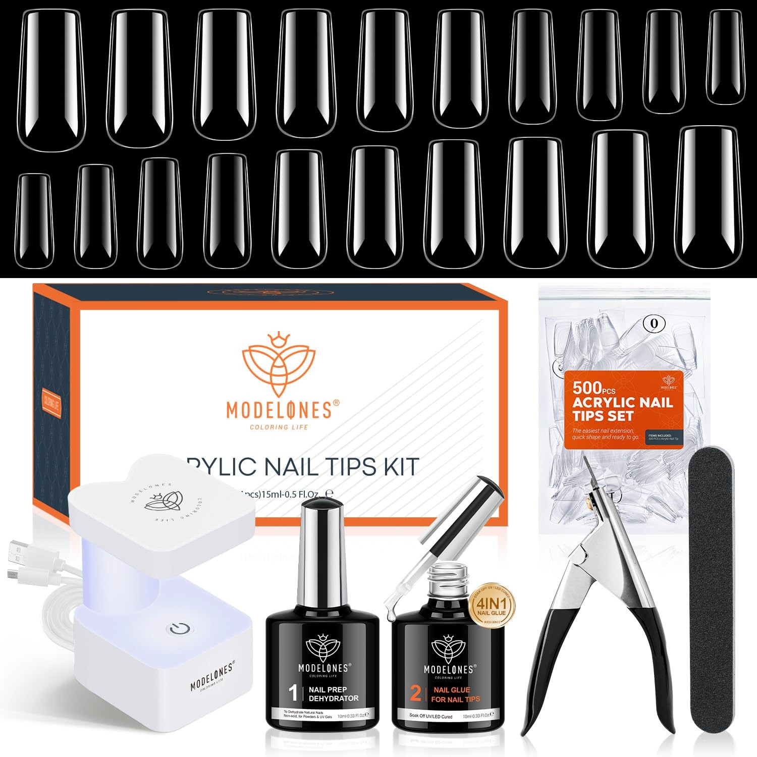 X Nail Gel Kit,Square Nail Tips, 9-in-One Glue Prep Dehydrator & Portable Min…