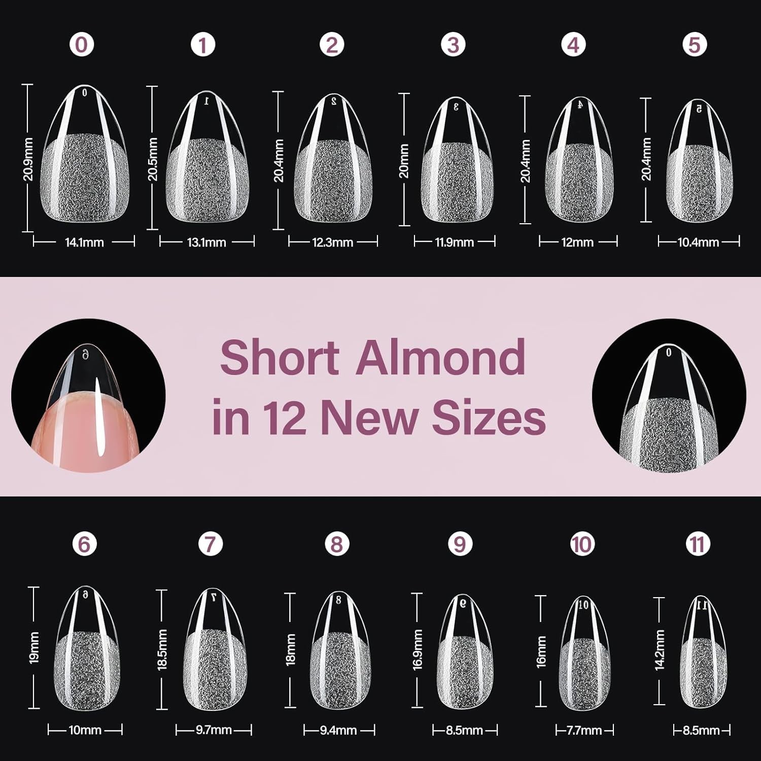 Misssix Short Almond Gel Nail Tips, 216Pcs 12 Sizes, 216PCS SA NAIL TIPS KIT