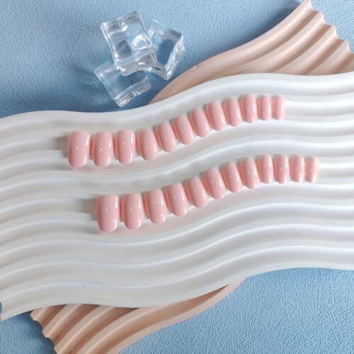 Pastel Peach Pink Press On Nails Short Oval,Natural Round glossy pastel pink