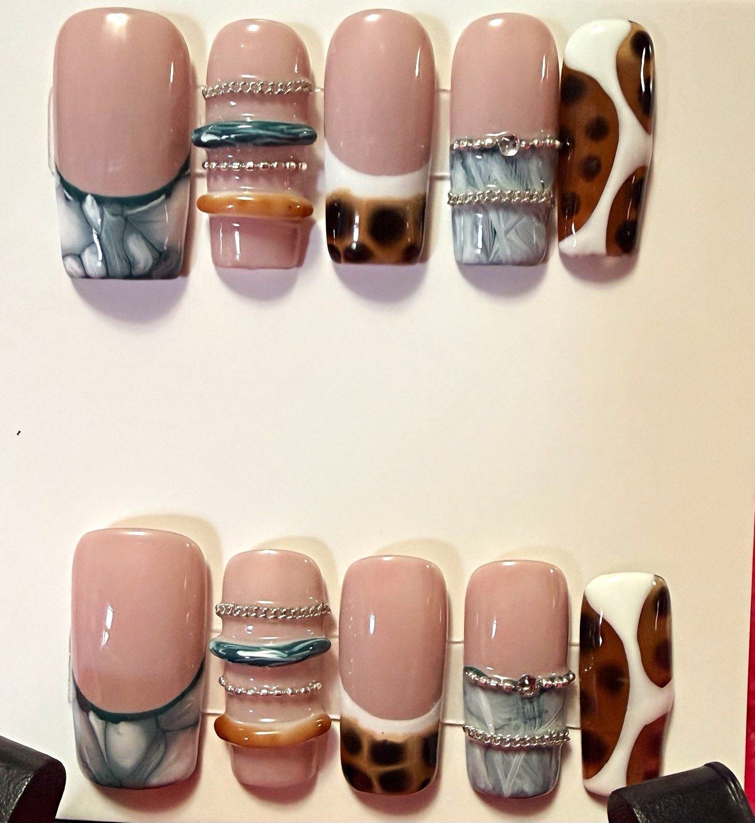Pink/Brown Animal Print Square Press-On Nails, Shiny, Medium, Full Cover