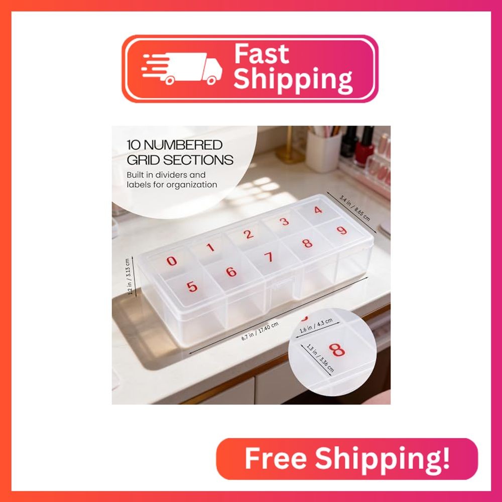 Beauticom USA Small Empty 10 Space Nail Art Tip Storage Organizer Box Case – Fro