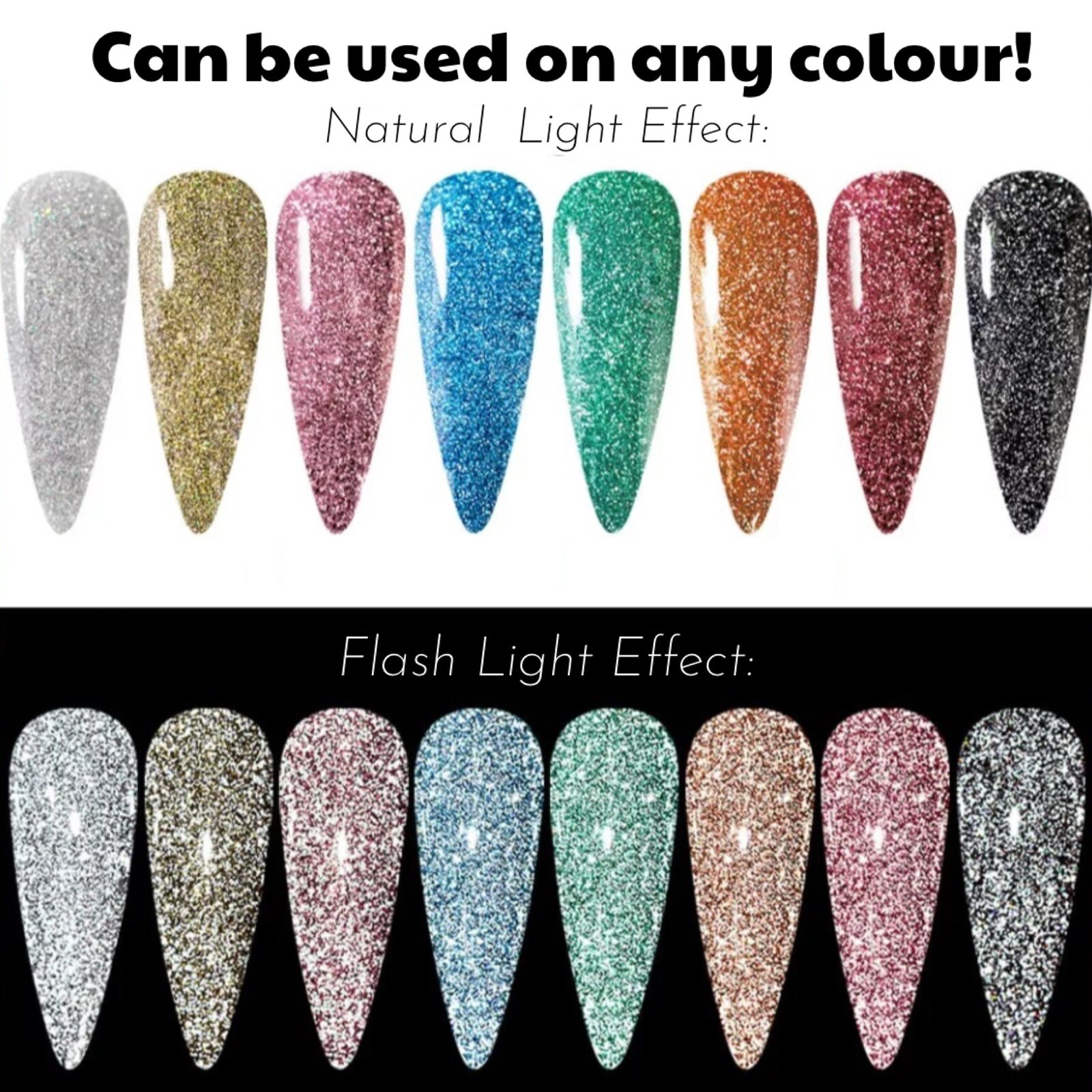 Silver Reflective Nail Disco Glitter for Gel Polish & Varnish Flash Night Effect