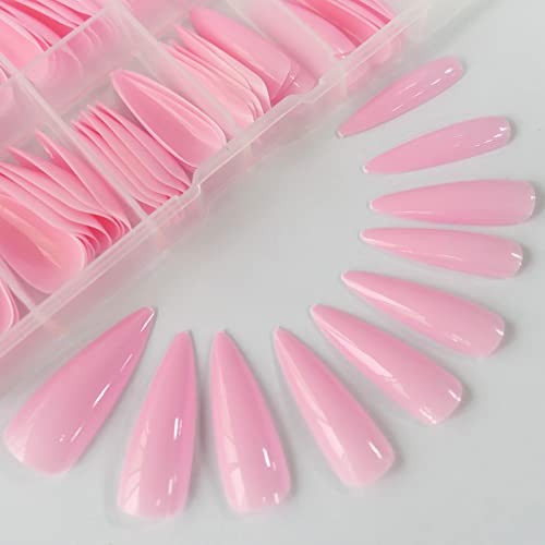 Medium Long Press on Nails,Glossy Fake Nail 100pc Full Cover Acrylic Peach Pink
