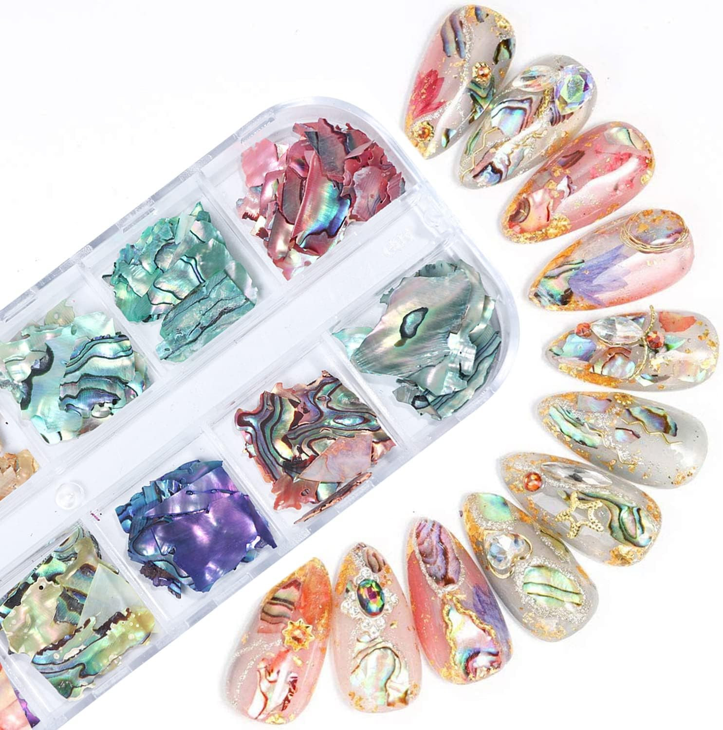 Abalone Seashell Nail Art Sequins, 3D Irregular Thin Nail Art Glitter Flakes Des
