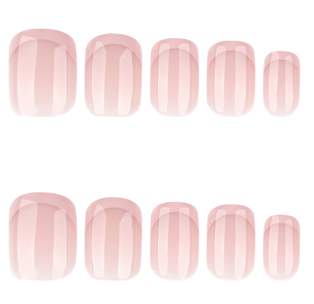 24pcs Minimalist French-style Rose-pink Edge Press-on Nails, Short Square Shape