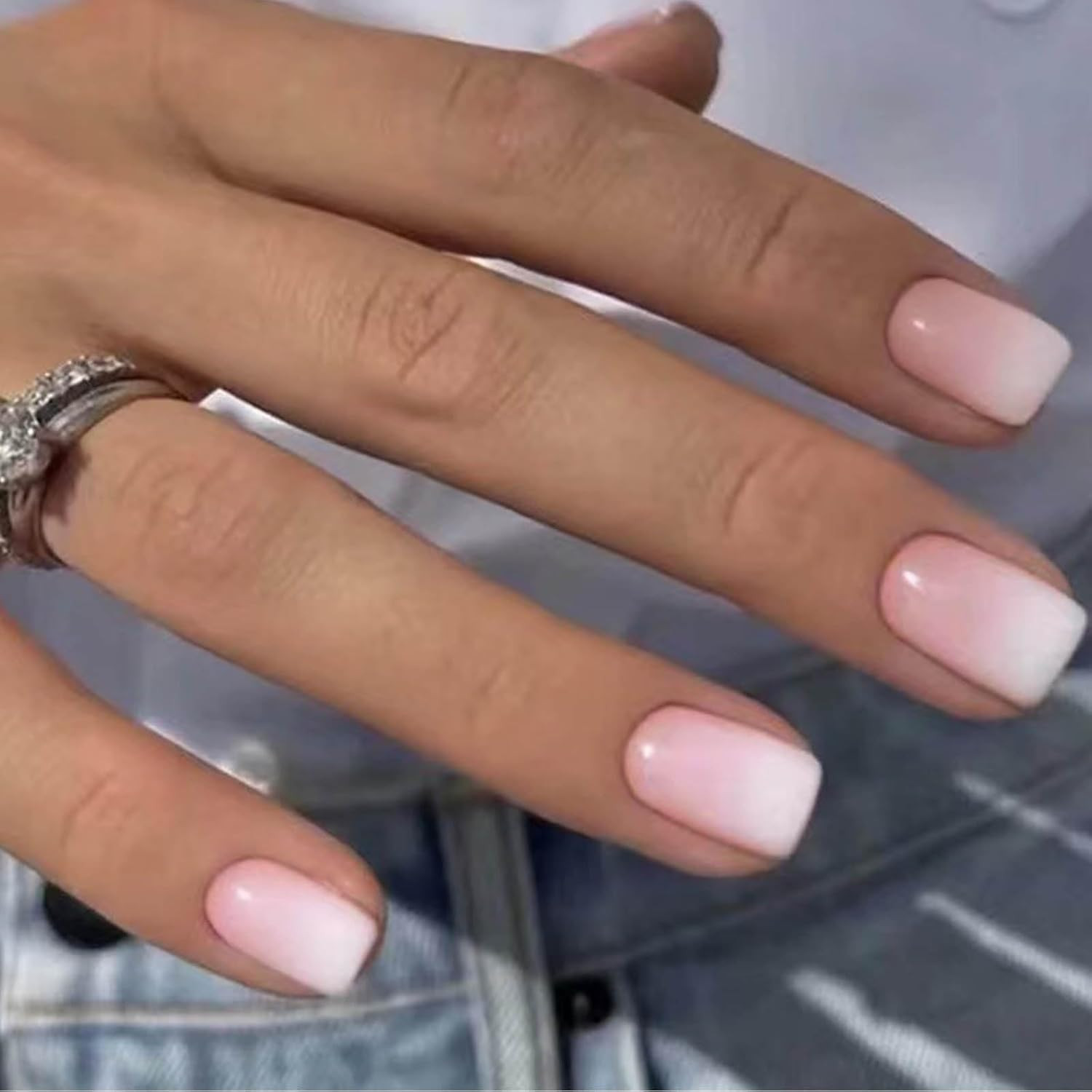 Square Press on Nails Short Fake Nails French Acrylic Full Cover False Nails for