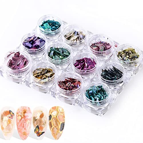 Nail Art Shell Slices, 12 Boxes Colorful Irregular 3D Nail Abalone Slices Nail