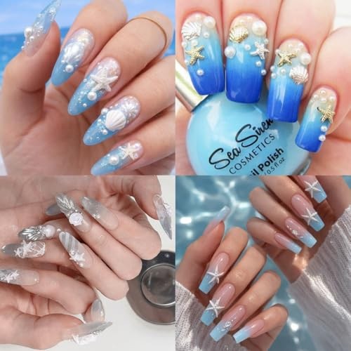 12 Grids 3D Aurora Ocean Nail Charms Summer Beach Nail Rhinestones Set with