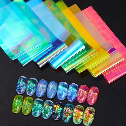 Aurora Nail Foil Transfer Sheets 32PCS Nail Art Foils 3D Broken Glass Paper