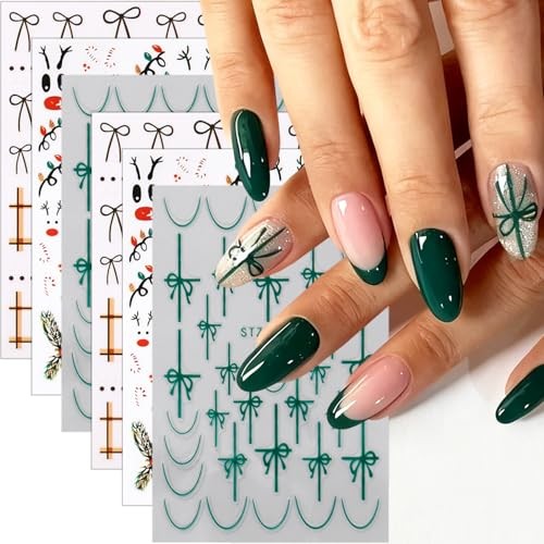 6 Sheets Christmas Nail Stickers for Nail Art 3D Self-Adhesive Xmas Bow Hp-6