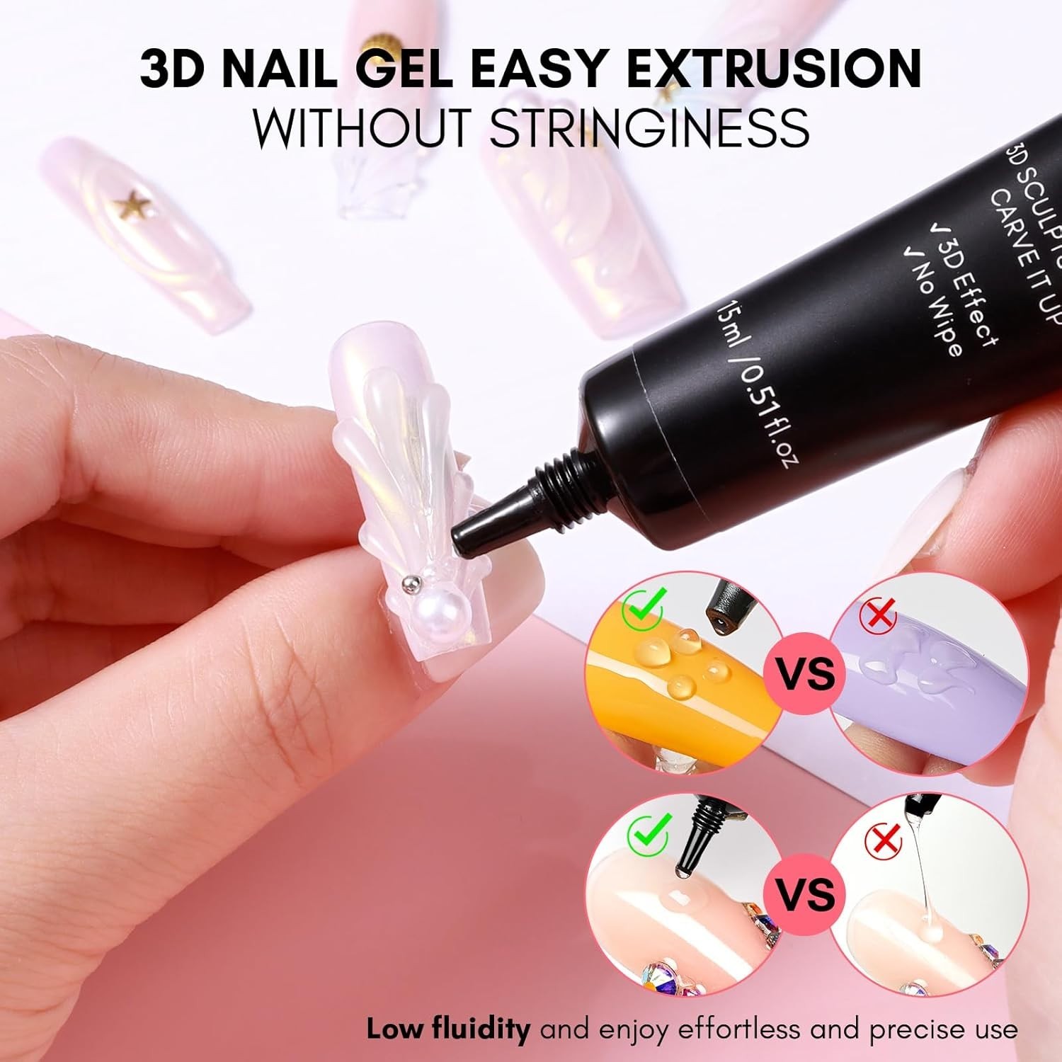 Easy-to-Use Nail Rhinestone Glue & 3D Gel – Perfect for Nail Lovers & Beginners