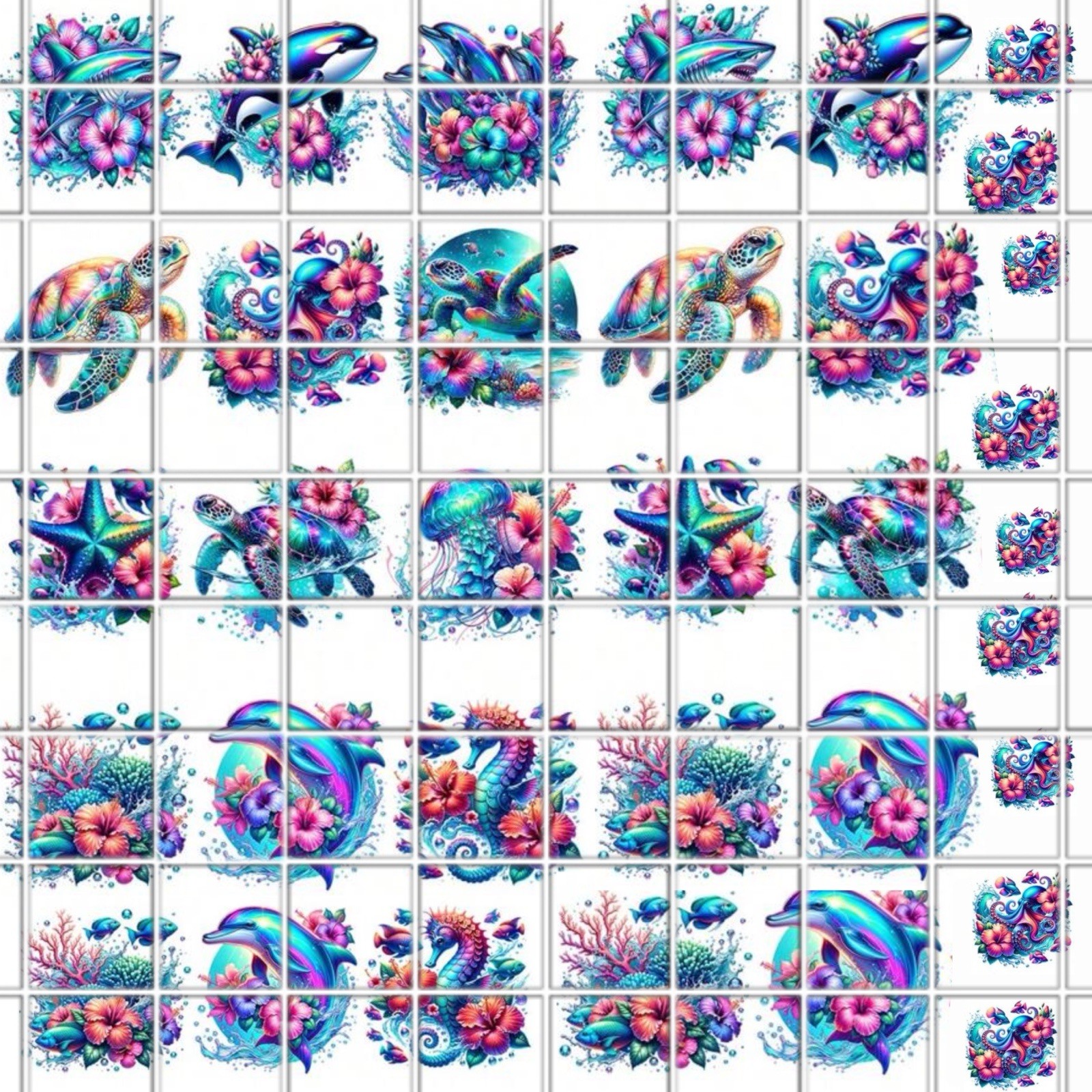 Ocean Creatures Turtle & Waterslide Nail Decals Set Of 50 Multiple Sizes & More