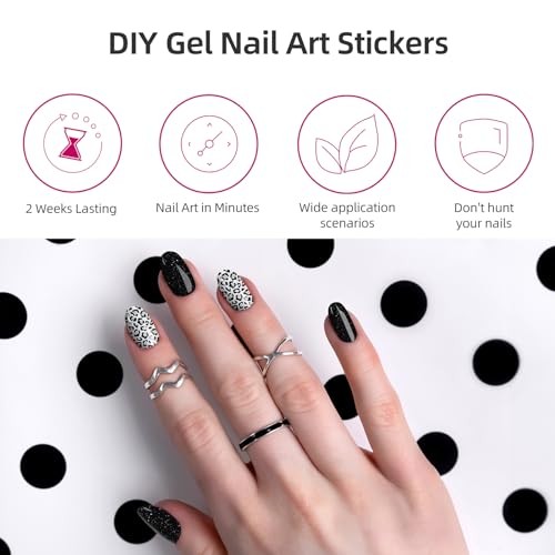 Semi Cured Gel Nail Strips | 28 pcs Gel Nails Strips Long D Black Leopard Print