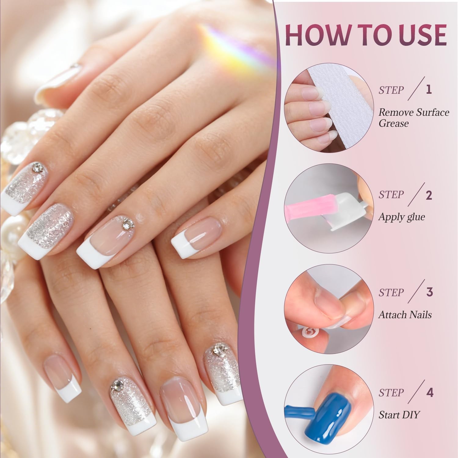 Ranrose 600PCS 600 Piece Assortment, 600pcs White Short French Nail Tips