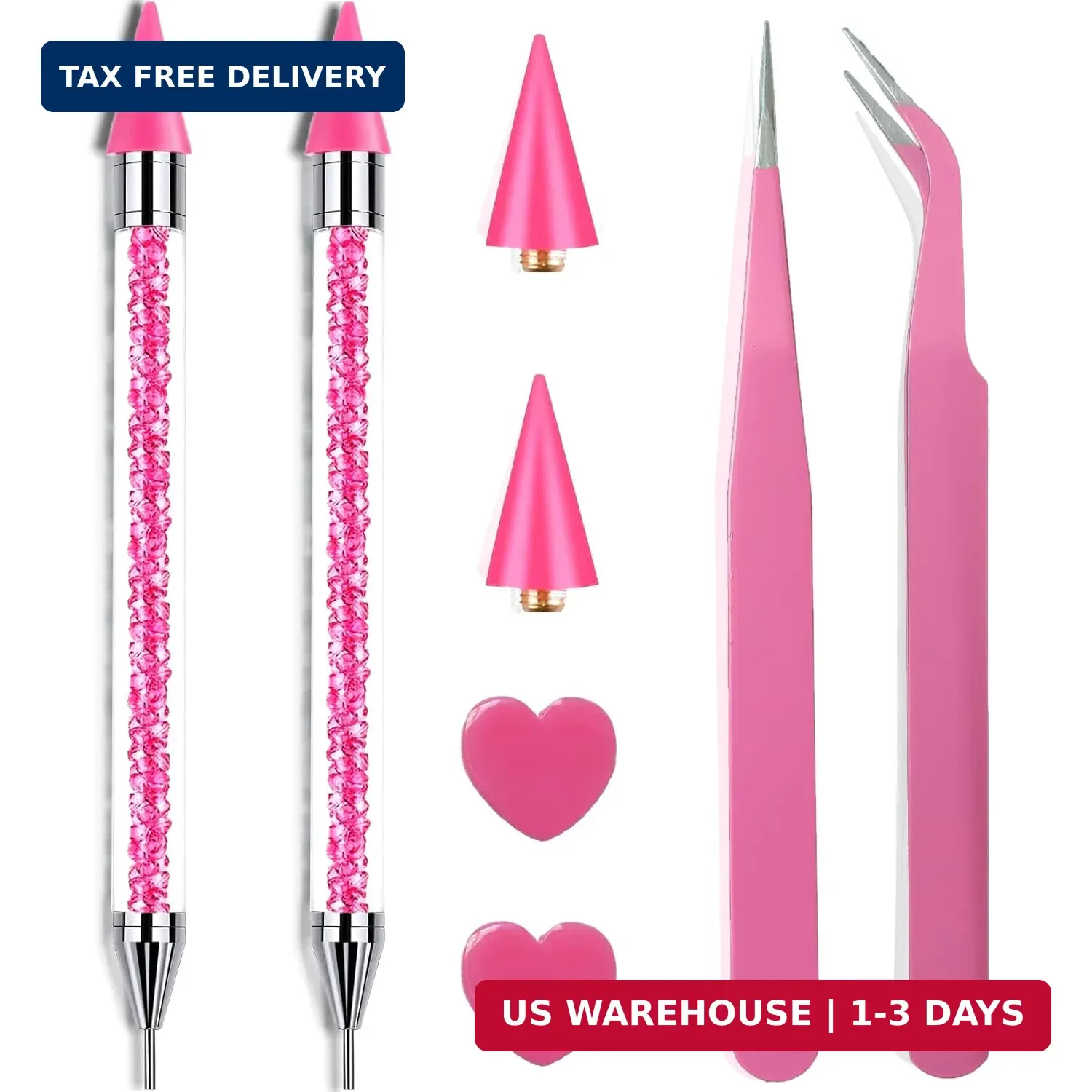 Pink Rhinestone Picker Tool Set – 2 Pcs Dual-Head Wax Pens with 2 Wax Tips and 2