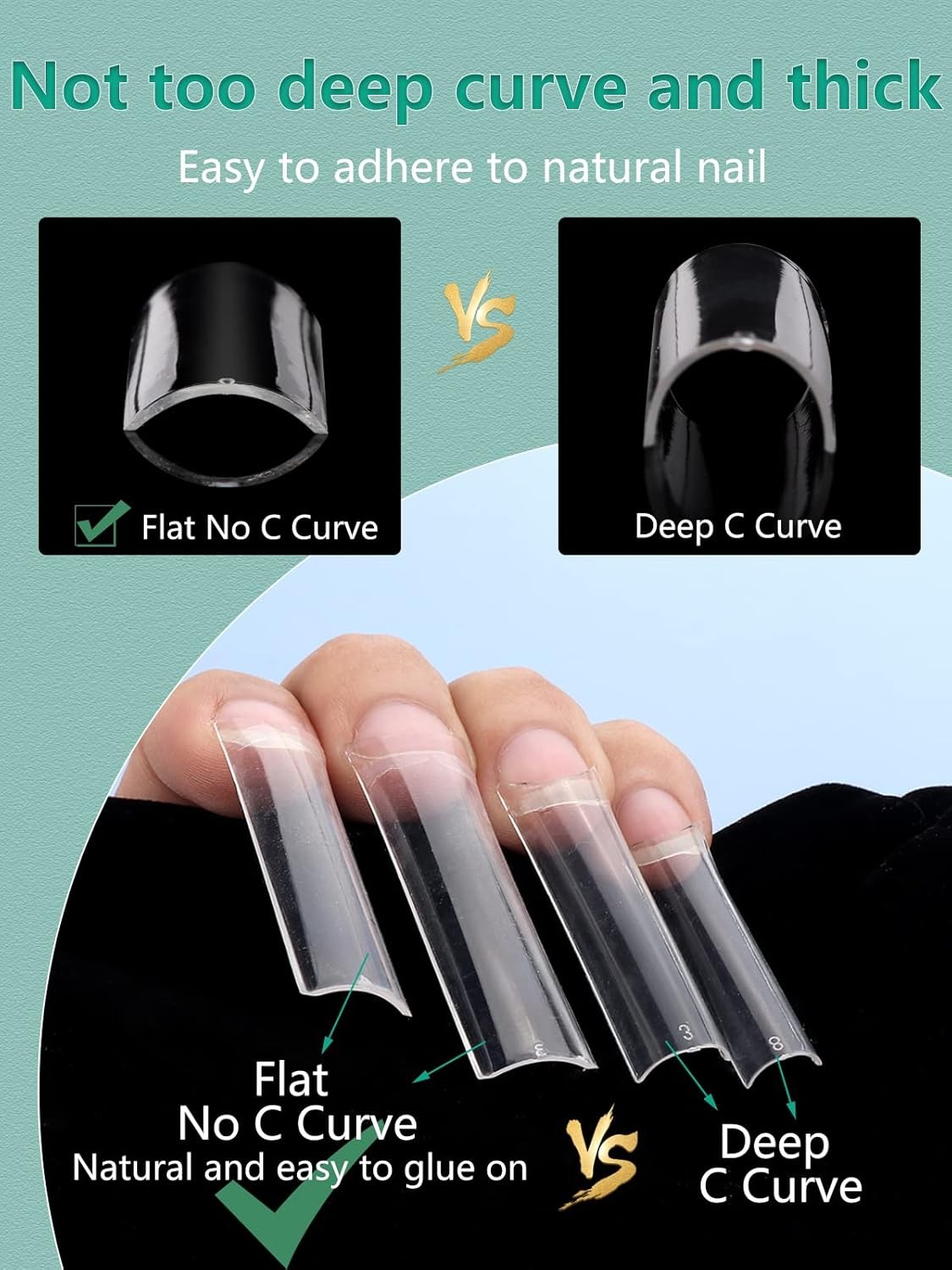 3XL Extra Long Flat Nail Tips No C Curve 504pcs Half Cover Acrylic Extension