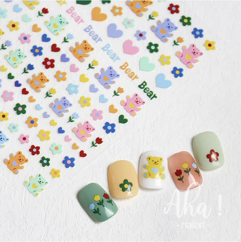 Nail Art 3D Decal Stickers Animal Bear Heart Flower Paw Print Peel & Stick NH20