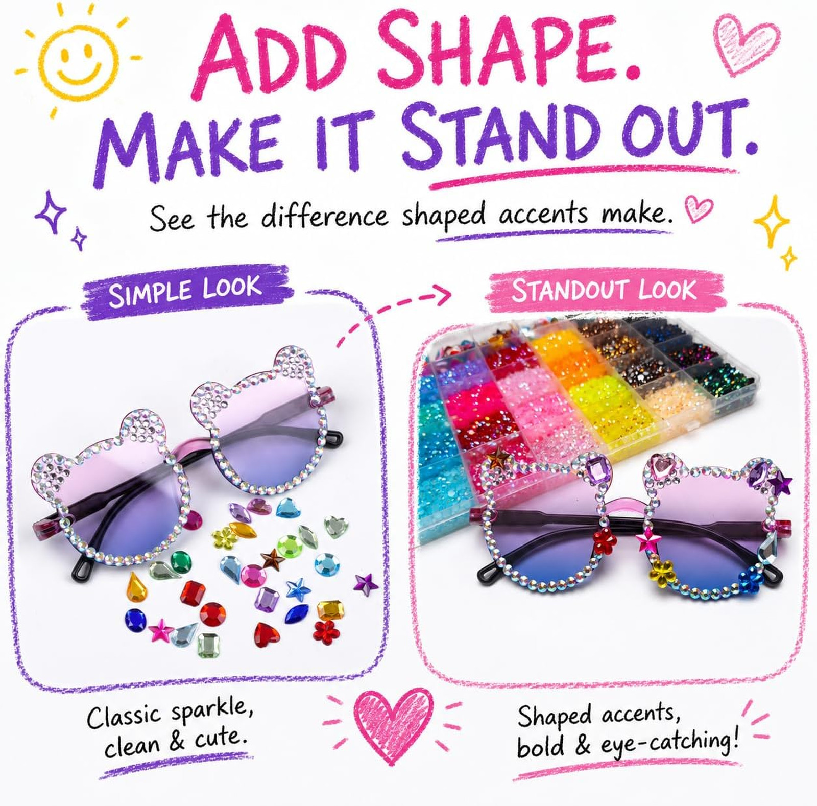 Bedazzling Rhinestone Kit, 3mm Resin Gems, 32 Colors, 8 Shaped Mixes, Craft and