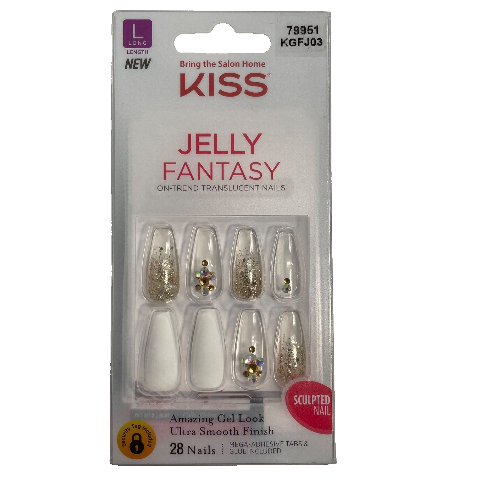 KISS Jelly Fantasy Translucent Long Nails Glitter Crystals Embellished KFFJ03