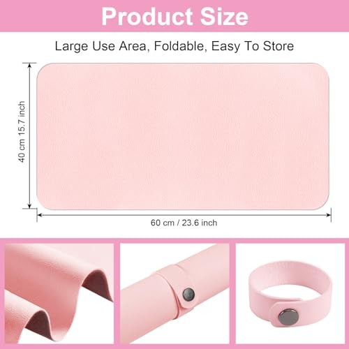 Nail Art Table Mat,Foldable Nail Arm Rest Pad for Nails,Soft Microfiber PU Pink