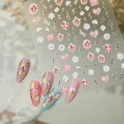 5D Embossed Flower Nail Stickers for Nail Art, Floral Nail Art Style-04
