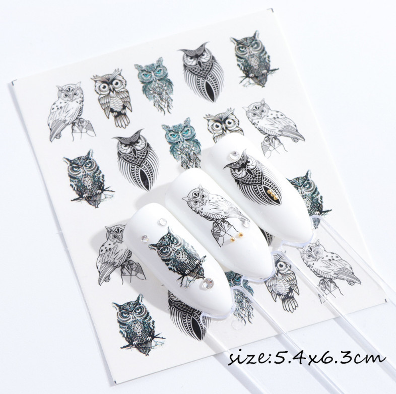 1 sheet Watermark Sliders Owl Style Transfer Tattoos Nail Art Stickers NS26