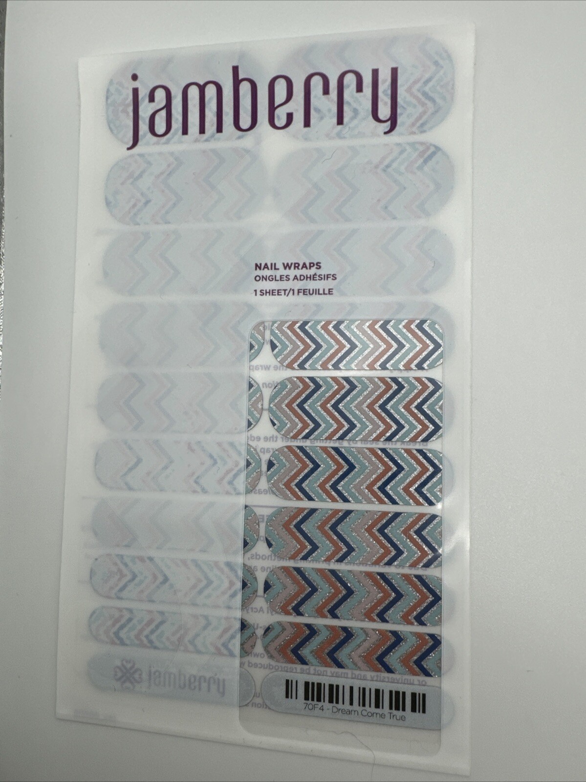 Jamberry Nail Wraps Dream come True Full Sheet (blue sparkle Chevron/glitter)